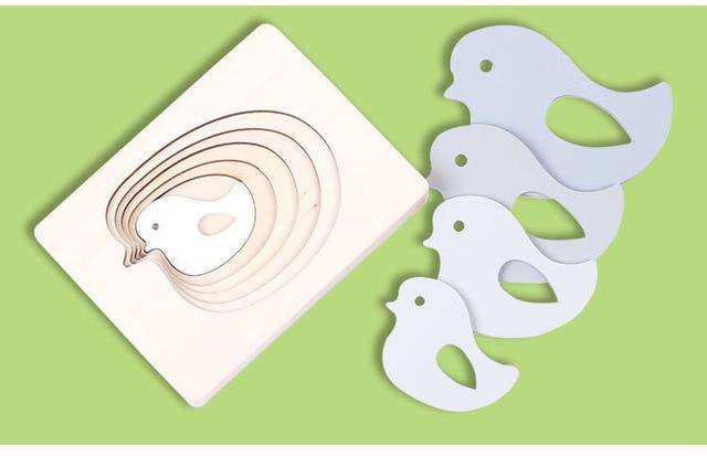 Montessori Material Holz Kinder sensorische Bildung Spielzeug niedlichen Tier mehrschichtige Puzzle Spielzeug