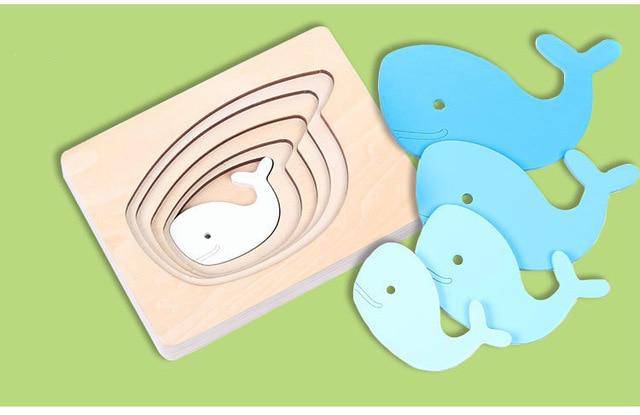 Montessori Material Holz Kinder sensorische Bildung Spielzeug niedlichen Tier mehrschichtige Puzzle Spielzeug