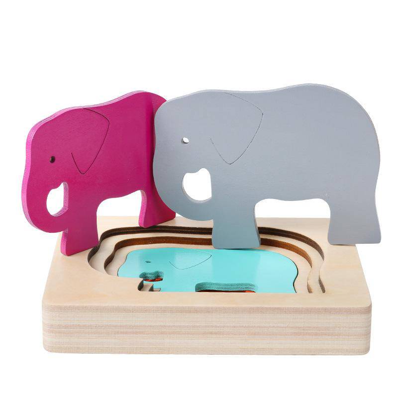 Montessori Material Holz Kinder sensorische Bildung Spielzeug niedlichen Tier mehrschichtige Puzzle Spielzeug