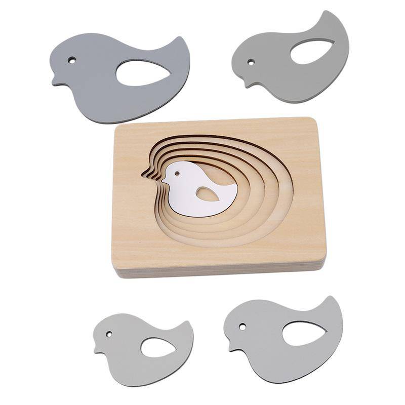 Montessori Material Holz Kinder sensorische Bildung Spielzeug niedlichen Tier mehrschichtige Puzzle Spielzeug