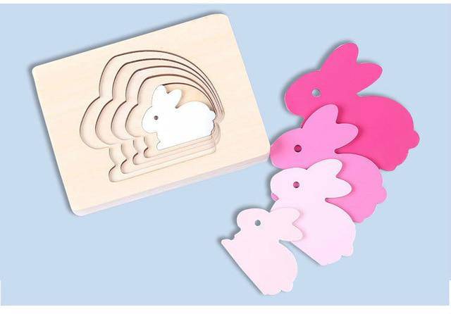 Montessori Material Holz Kinder sensorische Bildung Spielzeug niedlichen Tier mehrschichtige Puzzle Spielzeug