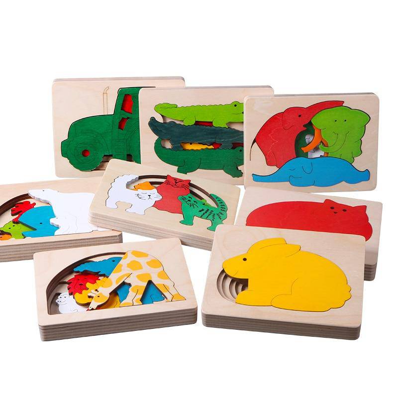 Mehrschichtiges 3D-Tierpuzzlespielzeug aus Holz