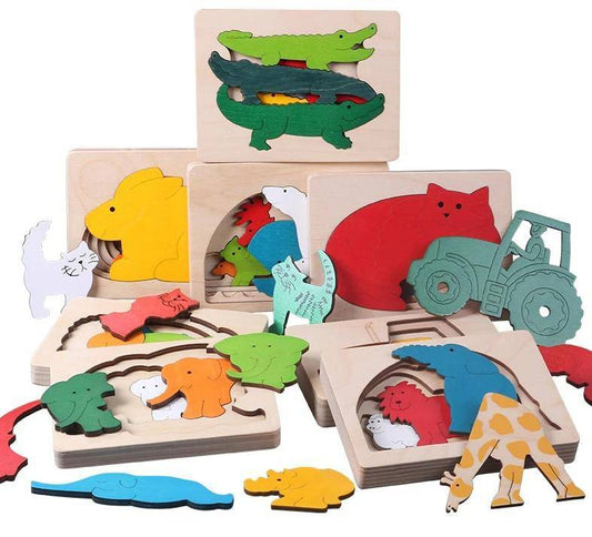 Mehrschichtiges 3D-Tierpuzzlespielzeug aus Holz