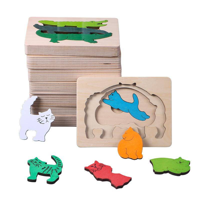 Mehrschichtiges 3D-Tierpuzzlespielzeug aus Holz