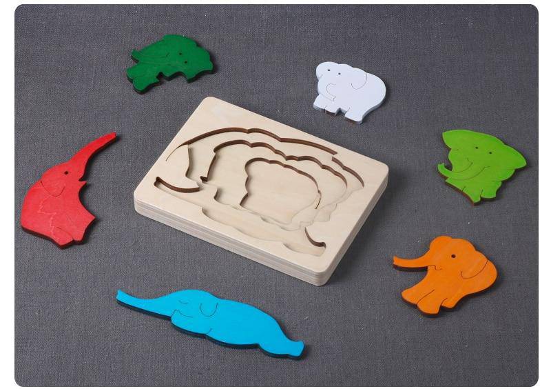 Mehrschichtiges 3D-Tierpuzzlespielzeug aus Holz