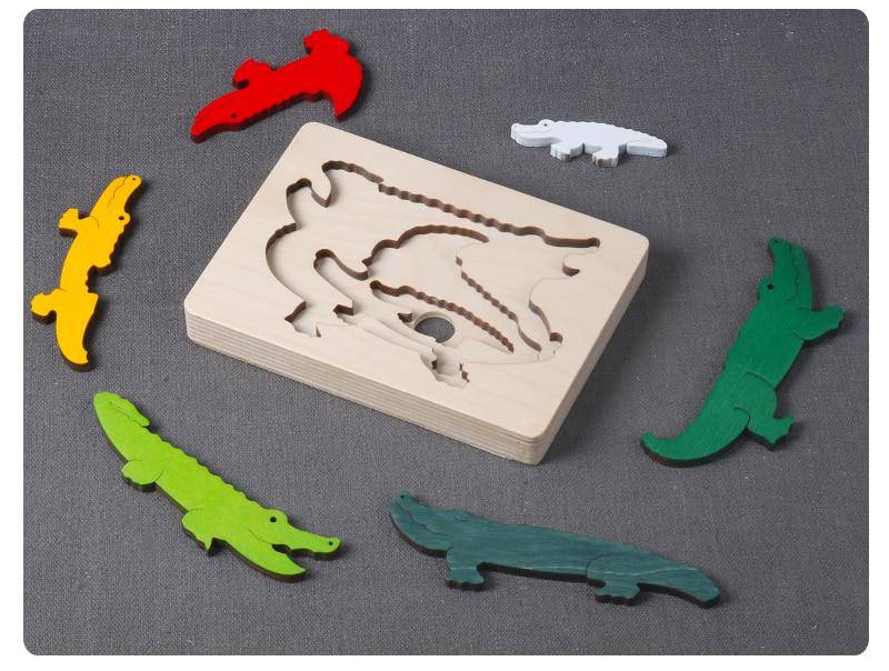 Mehrschichtiges 3D-Tierpuzzlespielzeug aus Holz