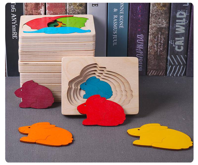 Mehrschichtiges 3D-Tierpuzzlespielzeug aus Holz