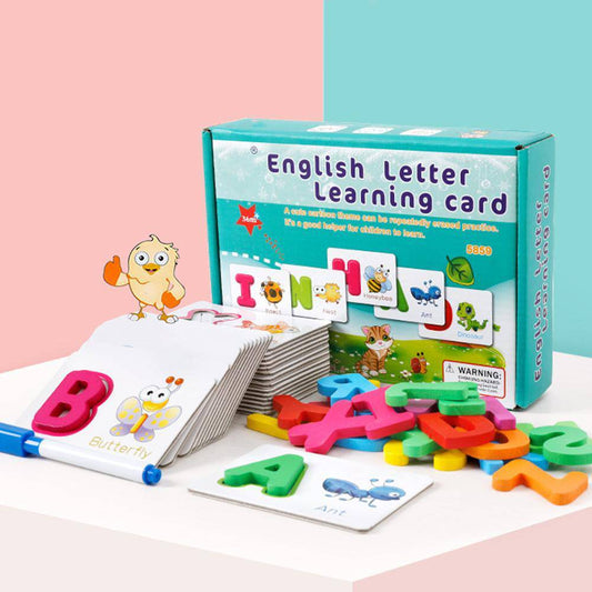 51-teiliges englisches Alphabet-Puzzle aus Holz mit Flash-Papierkarten und Stift