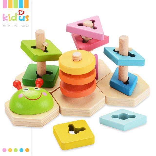 5-spaltiges pädagogisches geometrisches Raupen-Puzzle aus Holz