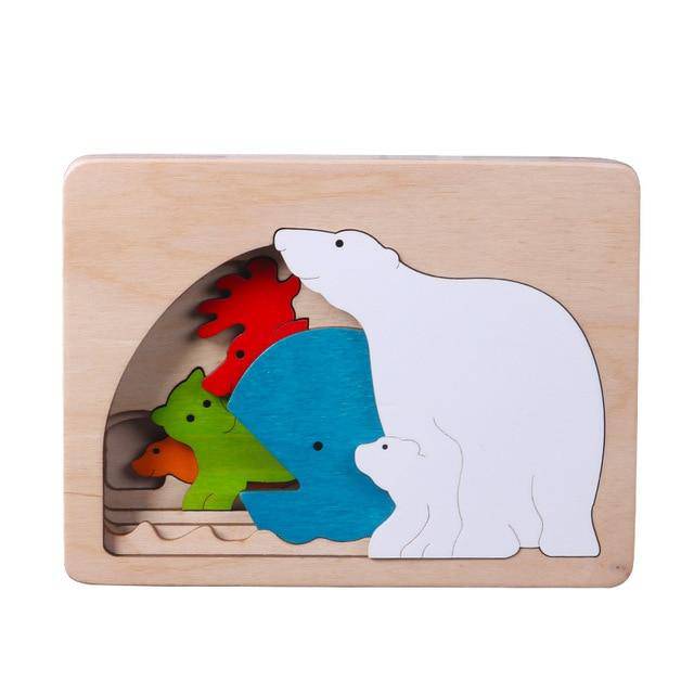 Mehrschichtiges 3D-Tierpuzzlespielzeug aus Holz