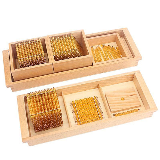 Montessori-Mathe-Goldperlen mit Box-Tabletts