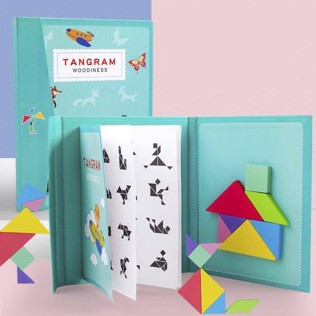 Farbiges Mathe-Tangram-Puzzle aus Holz