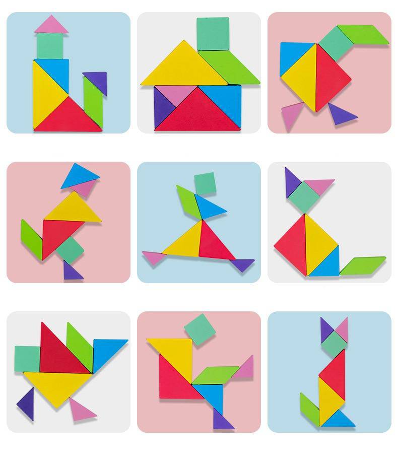 Farbiges Mathe-Tangram-Puzzle aus Holz