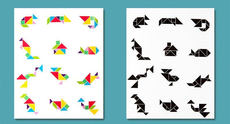 Farbiges Mathe-Tangram-Puzzle aus Holz