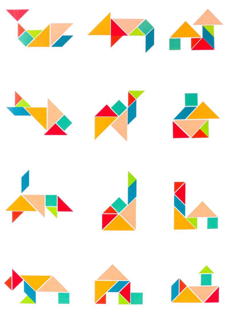 Farbiges Mathe-Tangram-Puzzle aus Holz